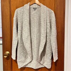 T by Talbots Cardigan sweater Small metallic knit open shawl collar heather gray